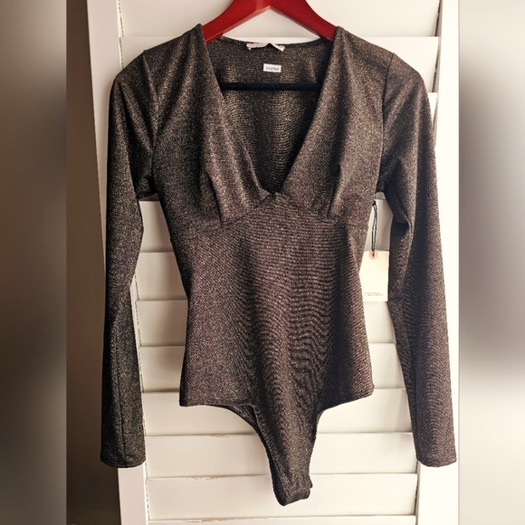 Sincerely Jules Bodysuit Golden Sparkle Black Long Sleeve size S - Picture 1 of 6